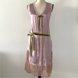 James Coviello Silk Lilac Purple fitted with Lace Midi Dress Size 4